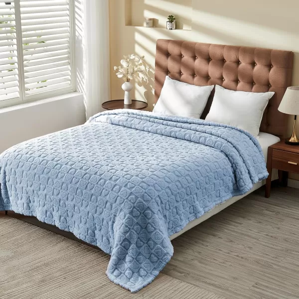 imageFY FIBER HOUSE Throw Blankets with Heart CheckeredSoft Warm Blankets for Lover Mom Father GiftsWashable Lightweight Fuzzy Blanket for Couch Sofa Bed All SeasonSage Green90quotx108quotLight Blue