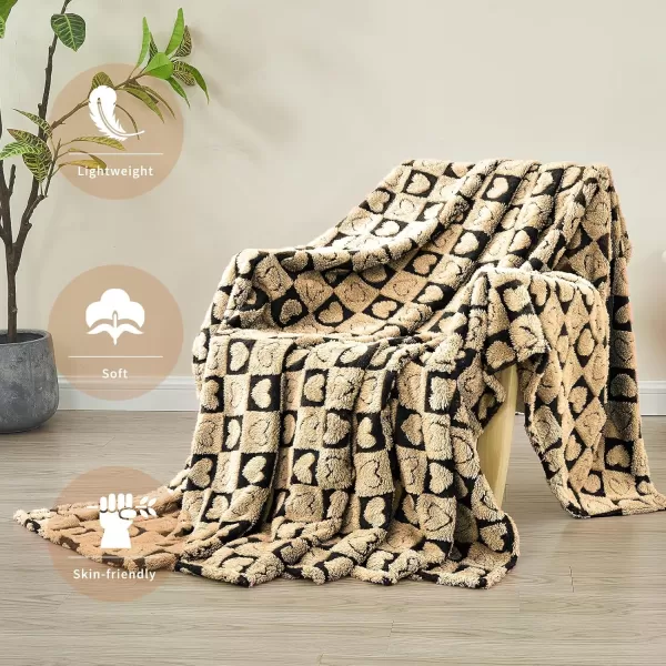 imageFY FIBER HOUSE Throw Blankets with Heart CheckeredSoft Warm Blankets for Lover Mom Father GiftsWashable Lightweight Fuzzy Blanket for Couch Sofa Bed All SeasonSage Green90quotx108quotBlack Brown