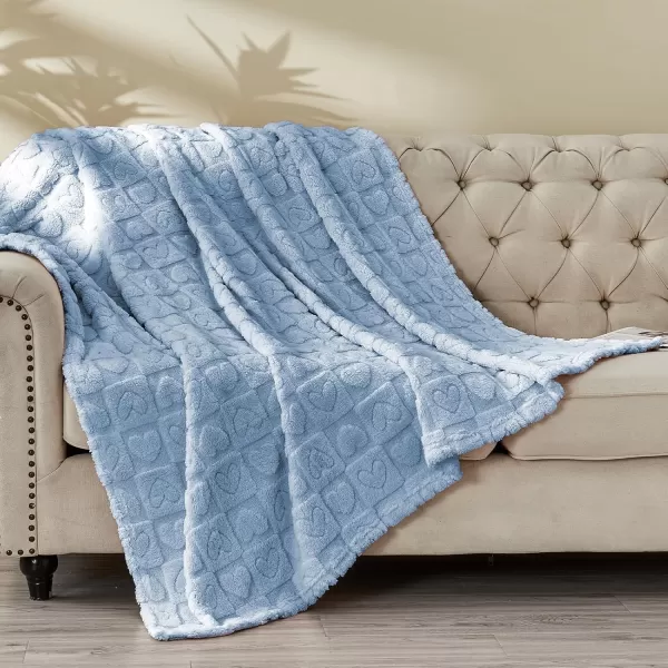 imageFY FIBER HOUSE Throw Blankets with Heart CheckeredSoft Warm Blankets for Lover Mom Father GiftsWashable Lightweight Fuzzy Blanket for Couch Sofa Bed All SeasonSage Green90quotx108quotLight Blue