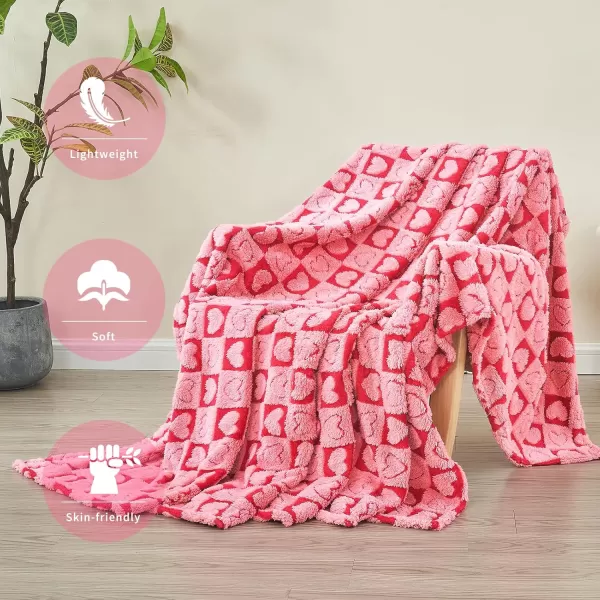 imageFY FIBER HOUSE Throw Blankets with Heart CheckeredSoft Warm Blankets for Lover Mom Father GiftsWashable Lightweight Fuzzy Blanket for Couch Sofa Bed All SeasonSage Green90quotx108quotPink Fuchsia