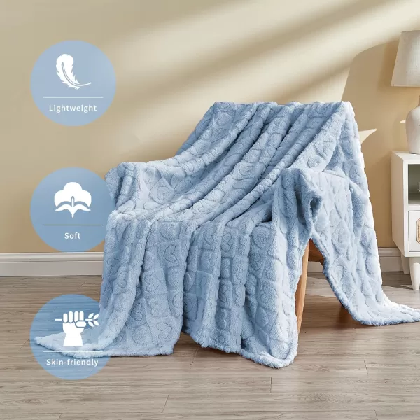 imageFY FIBER HOUSE Throw Blankets with Heart CheckeredSoft Warm Blankets for Lover Mom Father GiftsWashable Lightweight Fuzzy Blanket for Couch Sofa Bed All SeasonSage Green90quotx108quotLight Blue