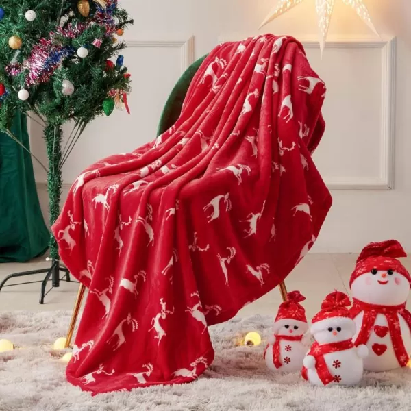 imageFY FIBER HOUSE Christmas Home Decor Flannel Fleece Throw Blanket for Couch Sofa with Reindeer Print50quotX60quot Red