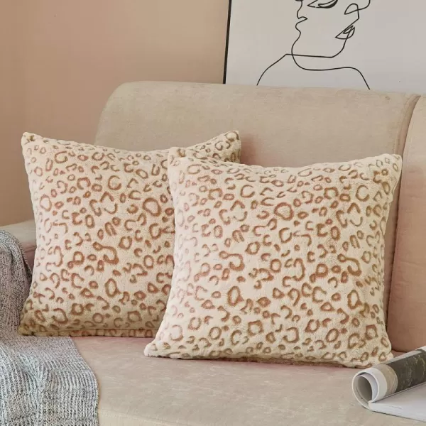 imageFY FIBER HOUSE Leopard Print Pillow Cover Flannel Fleece Throw Pillow Cases Covers for Couch Bed Sofa Set of 2 18 x 18 Inch BrownBrown Leopard