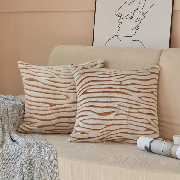imageFY FIBER HOUSE Leopard Print Pillow Cover Flannel Fleece Throw Pillow Cases Covers for Couch Bed Sofa Set of 2 18 x 18 Inch BrownBrown Zebra