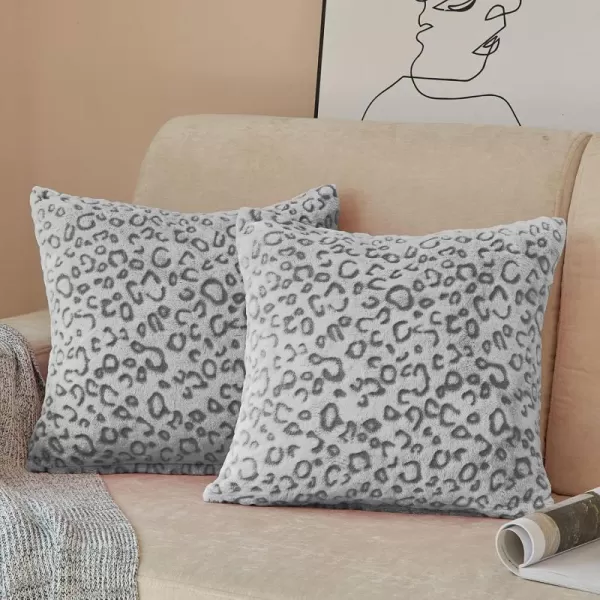 imageFY FIBER HOUSE Leopard Print Pillow Cover Flannel Fleece Throw Pillow Cases Covers for Couch Bed Sofa Set of 2 18 x 18 Inch BrownGrey Leopard