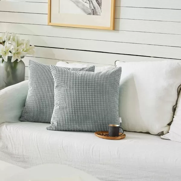 imageFY FIBER HOUSE Pack of 2 Comfy Corduroy Corn Granules Throw Pillow Covers Christmas Decorative Square Cushion Pillowcase for Couch Sofa Bed 16 X 16 Inch Bean GreenLight Grey