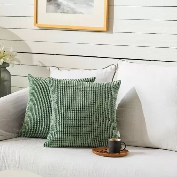 imageFY FIBER HOUSE Pack of 2 Comfy Corduroy Corn Granules Throw Pillow Covers Christmas Decorative Square Cushion Pillowcase for Couch Sofa Bed 16 X 16 Inch Bean GreenBean Green