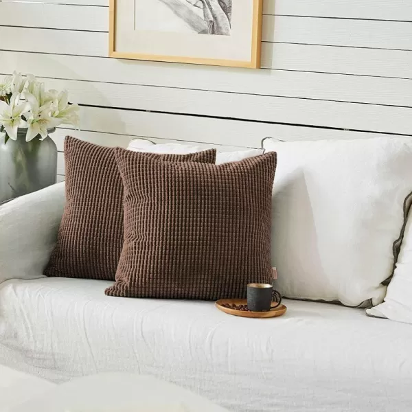 imageFY FIBER HOUSE Pack of 2 Comfy Corduroy Corn Granules Throw Pillow Covers Christmas Decorative Square Cushion Pillowcase for Couch Sofa Bed 16 X 16 Inch Bean GreenChocolate