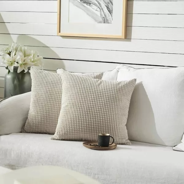 imageFY FIBER HOUSE Pack of 2 Comfy Corduroy Corn Granules Throw Pillow Covers Christmas Decorative Square Cushion Pillowcase for Couch Sofa Bed 16 X 16 Inch Bean GreenCream