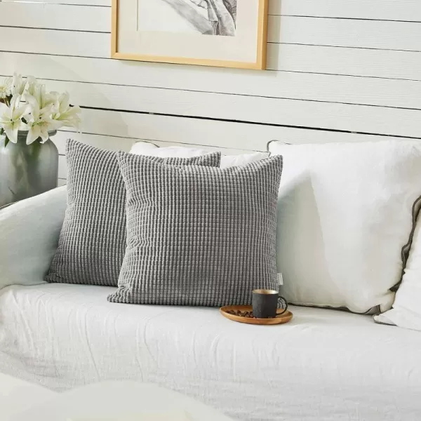 imageFY FIBER HOUSE Pack of 2 Comfy Corduroy Corn Granules Throw Pillow Covers Christmas Decorative Square Cushion Pillowcase for Couch Sofa Bed 16 X 16 Inch Bean GreenDark Grey
