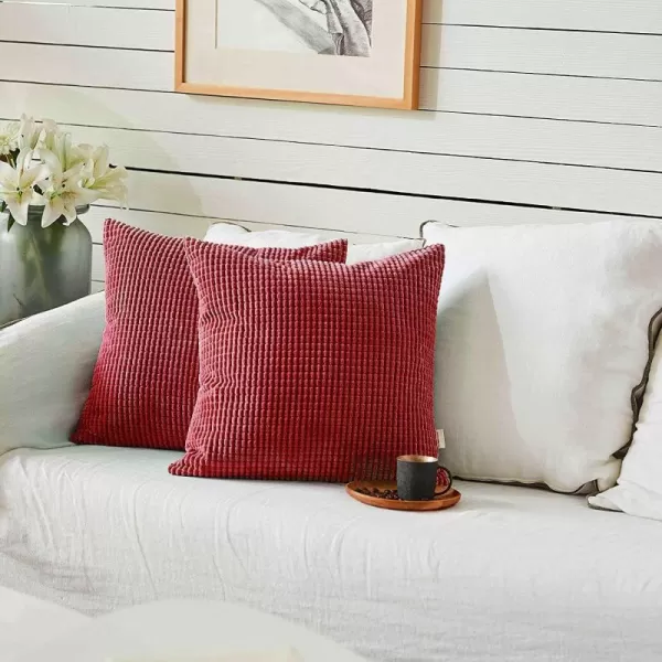 imageFY FIBER HOUSE Pack of 2 Comfy Corduroy Corn Granules Throw Pillow Covers Christmas Decorative Square Cushion Pillowcase for Couch Sofa Bed 16 X 16 Inch Bean GreenBurgundy