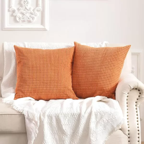 imageFY FIBER HOUSE Pack of 2 Comfy Corduroy Corn Granules Throw Pillow Covers Christmas Decorative Square Cushion Pillowcase for Couch Sofa Bed 16 X 16 Inch Bean GreenOrange