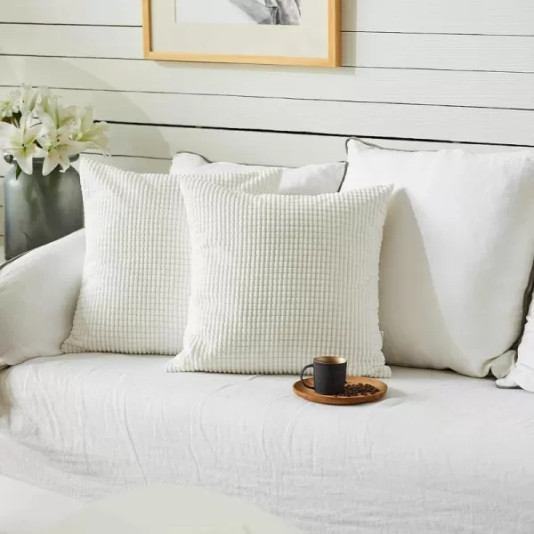 imageFY FIBER HOUSE Pack of 2 Comfy Corduroy Corn Granules Throw Pillow Covers Christmas Decorative Square Cushion Pillowcase for Couch Sofa Bed 16 X 16 Inch Bean GreenWhite