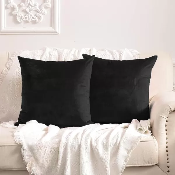 imageFY FIBER HOUSE Pack of 2 Velvet Throw Pillow Covers Christmas Decorative Square Pillowcase Soft Solid Cushion Case for SoFaCouch Use 20 x 20 Inch RedBlack