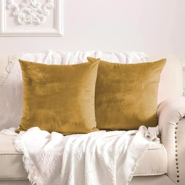 imageFY FIBER HOUSE Pack of 2 Velvet Throw Pillow Covers Christmas Decorative Square Pillowcase Soft Solid Cushion Case for SoFaCouch Use 20 x 20 Inch RedGold Yellow
