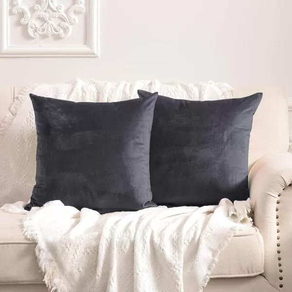 imageFY FIBER HOUSE Pack of 2 Velvet Throw Pillow Covers Christmas Decorative Square Pillowcase Soft Solid Cushion Case for SoFaCouch Use 20 x 20 Inch RedGrey