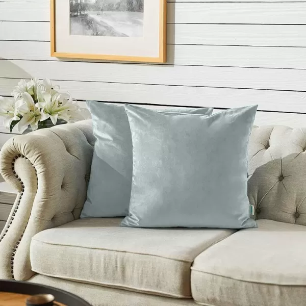 imageFY FIBER HOUSE Pack of 2 Velvet Throw Pillow Covers Christmas Decorative Square Pillowcase Soft Solid Cushion Case for SoFaCouch Use 20 x 20 Inch RedLight Grey