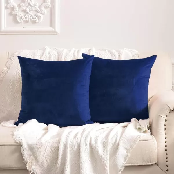 imageFY FIBER HOUSE Pack of 2 Velvet Throw Pillow Covers Christmas Decorative Square Pillowcase Soft Solid Cushion Case for SoFaCouch Use 20 x 20 Inch RedMidnight Blue