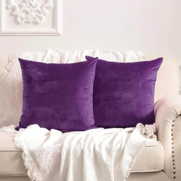 imageFY FIBER HOUSE Pack of 2 Velvet Throw Pillow Covers Christmas Decorative Square Pillowcase Soft Solid Cushion Case for SoFaCouch Use 20 x 20 Inch RedPurple