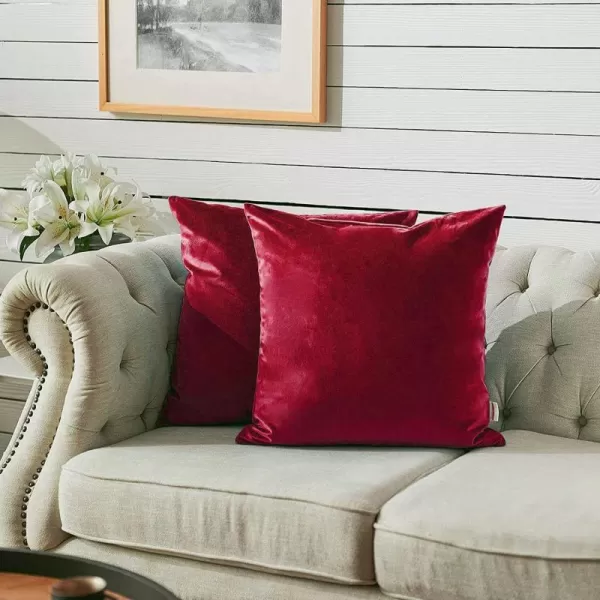 imageFY FIBER HOUSE Pack of 2 Velvet Throw Pillow Covers Christmas Decorative Square Pillowcase Soft Solid Cushion Case for SoFaCouch Use 20 x 20 Inch RedRed