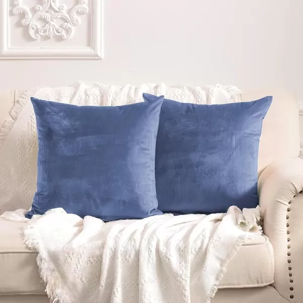imageFY FIBER HOUSE Pack of 2 Velvet Throw Pillow Covers Christmas Decorative Square Pillowcase Soft Solid Cushion Case for SoFaCouch Use 20 x 20 Inch RedStone Blue