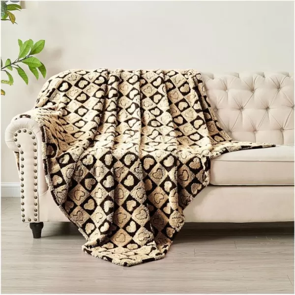 imageFY FIBER HOUSE Throw Blankets with Heart CheckeredSoft Warm Blankets for Lover Mom Father GiftsWashable Lightweight Fuzzy Blanket for Couch Sofa Bed All SeasonSage Green90quotx108quotBlack Brown