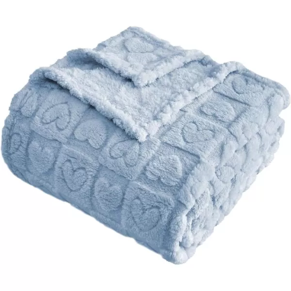 imageFY FIBER HOUSE Throw Blankets with Heart CheckeredSoft Warm Blankets for Lover Mom Father GiftsWashable Lightweight Fuzzy Blanket for Couch Sofa Bed All SeasonSage Green90quotx108quotLight Blue