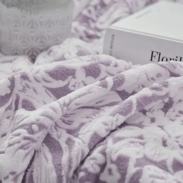 imageFY FIBER HOUSE Flannel Fleece Throw Blanket Super Soft Lightweight Microfiber with Flower Print for Couch 50quotX60quot LavenderLavender