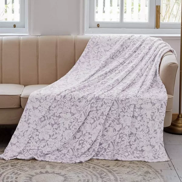 imageFY FIBER HOUSE Flannel Fleece Throw Blanket Super Soft Lightweight Microfiber with Flower Print for Couch 50quotX60quot LavenderLavender