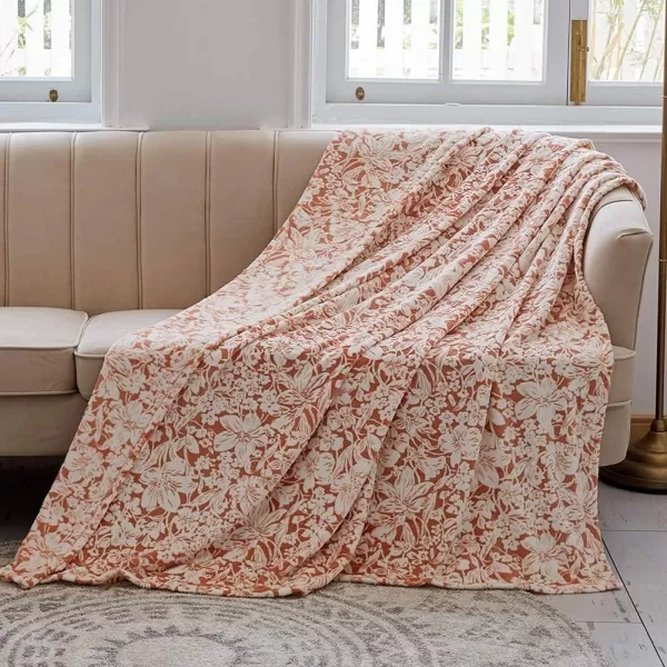 imageFY FIBER HOUSE Flannel Fleece Throw Blanket Super Soft Lightweight Microfiber with Flower Print for Couch 50quotX60quot LavenderOrange