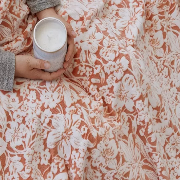 imageFY FIBER HOUSE Flannel Fleece Throw Blanket Super Soft Lightweight Microfiber with Flower Print for Couch 50quotX60quot LavenderOrange