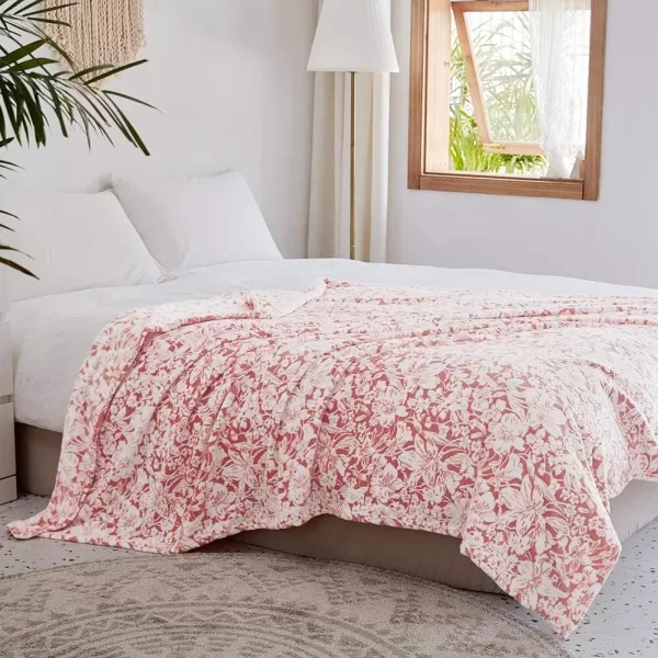 imageFY FIBER HOUSE Flannel Fleece Throw Blanket Super Soft Lightweight Microfiber with Flower Print for Couch 50quotX60quot LavenderPeach
