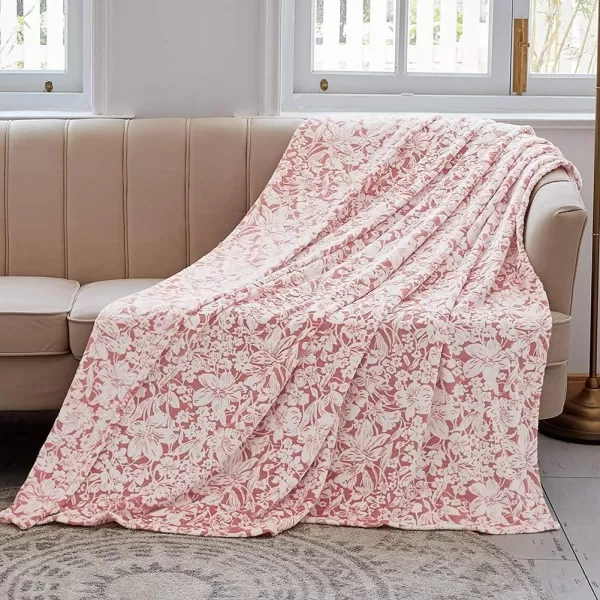 imageFY FIBER HOUSE Flannel Fleece Throw Blanket Super Soft Lightweight Microfiber with Flower Print for Couch 50quotX60quot LavenderPeach