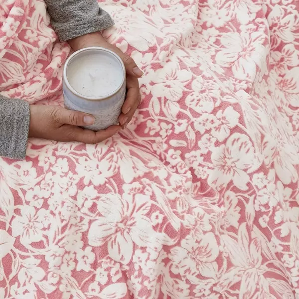 imageFY FIBER HOUSE Flannel Fleece Throw Blanket Super Soft Lightweight Microfiber with Flower Print for Couch 50quotX60quot LavenderPeach