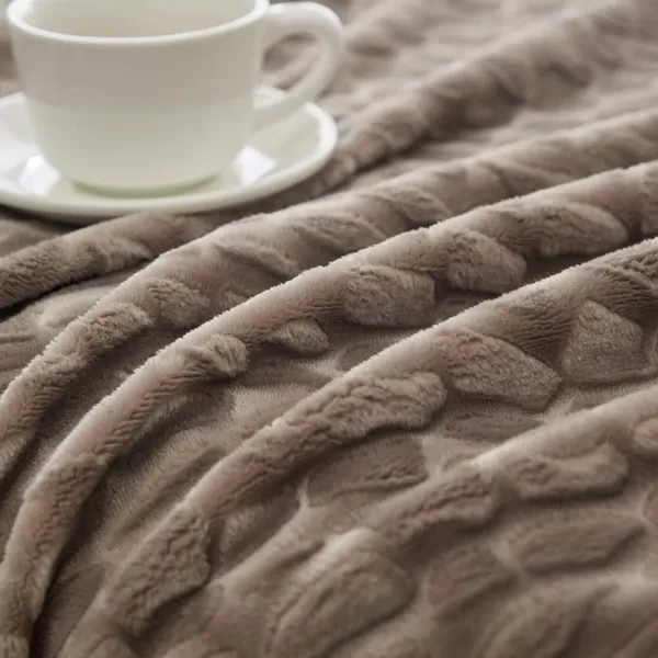 imageFY FIBER HOUSE Sherpa Fleece Plush Throw Blanket Super Warm Soft Cozy Fuzzy Microfiber for Couch Bed with Cobblestone Print 50quotX60quot Taupe