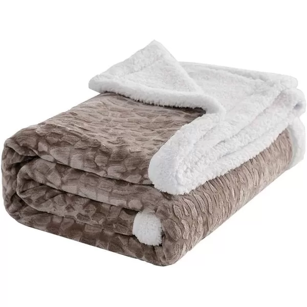 imageFY FIBER HOUSE Sherpa Fleece Plush Throw Blanket Super Warm Soft Cozy Fuzzy Microfiber for Couch Bed with Cobblestone Print 50quotX60quot Taupe