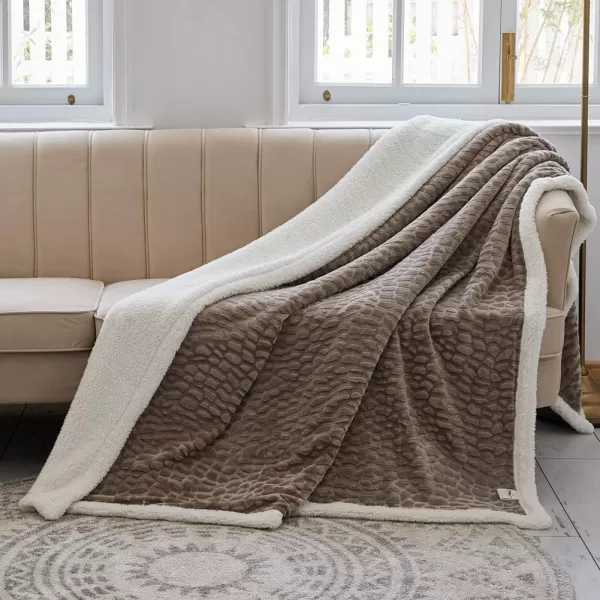 imageFY FIBER HOUSE Sherpa Fleece Plush Throw Blanket Super Warm Soft Cozy Fuzzy Microfiber for Couch Bed with Cobblestone Print 50quotX60quot Taupe
