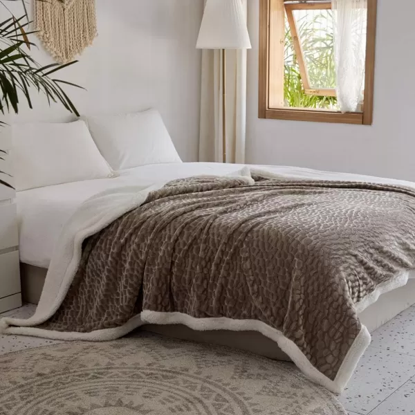 imageFY FIBER HOUSE Sherpa Fleece Plush Throw Blanket Super Warm Soft Cozy Fuzzy Microfiber for Couch Bed with Cobblestone Print 50quotX60quot Taupe