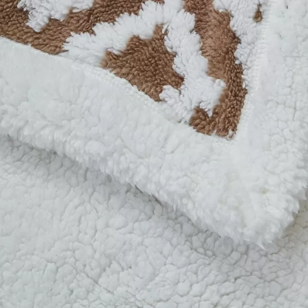 imageFY FIBER HOUSE Sherpa Fleece Plush Throw Blanket Super Warm Soft Cozy Fuzzy Microfiber for Couch Bed with Diamond Jacquard Print 50quotX60quot Taupe