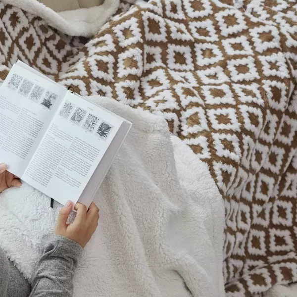 imageFY FIBER HOUSE Sherpa Fleece Plush Throw Blanket Super Warm Soft Cozy Fuzzy Microfiber for Couch Bed with Diamond Jacquard Print 50quotX60quot Taupe
