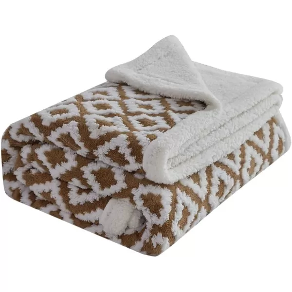 imageFY FIBER HOUSE Sherpa Fleece Plush Throw Blanket Super Warm Soft Cozy Fuzzy Microfiber for Couch Bed with Diamond Jacquard Print 50quotX60quot Taupe