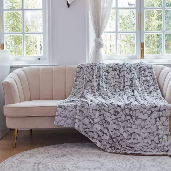 imageFY FIBER HOUSE Super Soft Rabbit Faux Fur Fleece Throw Blanket Thick Luxurious Faux Fur Plush Warm Fuzzy with Stone Pattern for Bed Sofa 50quotX60quot Cappuccino