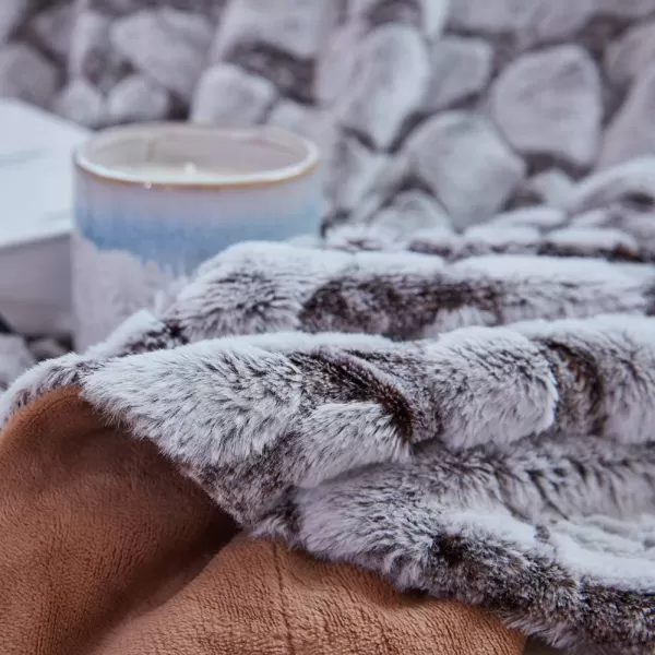 imageFY FIBER HOUSE Super Soft Rabbit Faux Fur Fleece Throw Blanket Thick Luxurious Faux Fur Plush Warm Fuzzy with Stone Pattern for Bed Sofa 50quotX60quot Cappuccino