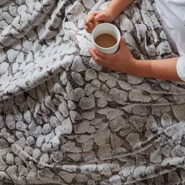 imageFY FIBER HOUSE Super Soft Rabbit Faux Fur Fleece Throw Blanket Thick Luxurious Faux Fur Plush Warm Fuzzy with Stone Pattern for Bed Sofa 50quotX60quot Cappuccino