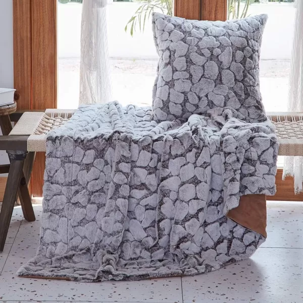imageFY FIBER HOUSE Super Soft Rabbit Faux Fur Fleece Throw Blanket Thick Luxurious Faux Fur Plush Warm Fuzzy with Stone Pattern for Bed Sofa 50quotX60quot Cappuccino