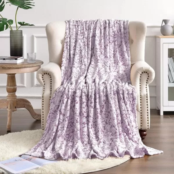 imageFY FIBER HOUSE Flannel Fleece Throw Blanket Super Soft Lightweight Microfiber with Flower Print for Couch 50quotX60quot LavenderLavender