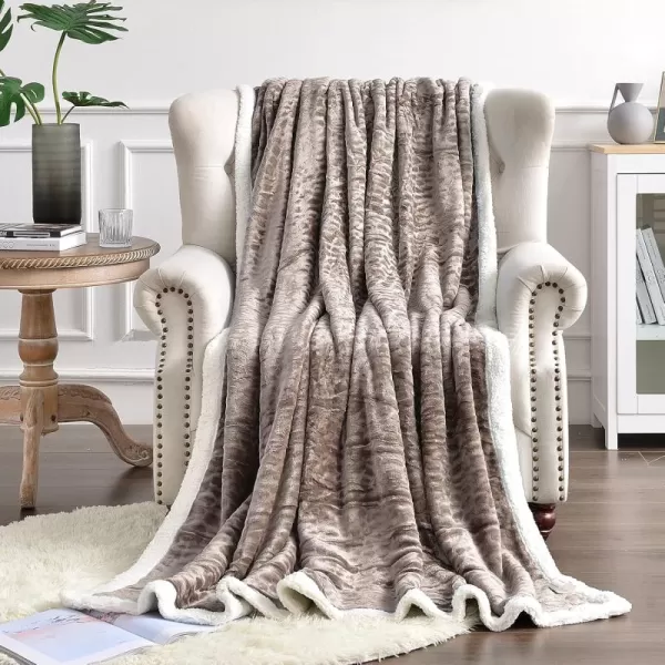 imageFY FIBER HOUSE Sherpa Fleece Plush Throw Blanket Super Warm Soft Cozy Fuzzy Microfiber for Couch Bed with Cobblestone Print 50quotX60quot Taupe
