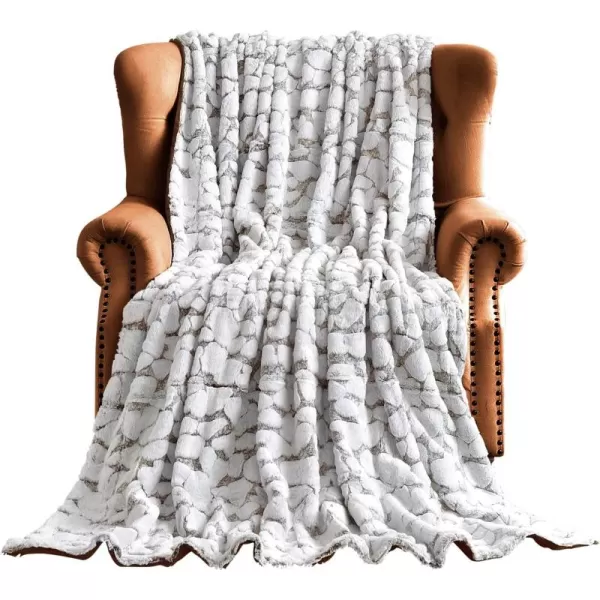 imageFY FIBER HOUSE Super Soft Rabbit Faux Fur Fleece Throw Blanket Thick Luxurious Faux Fur Plush Warm Fuzzy with Stone Pattern for Bed Sofa 50quotX60quot Cappuccino