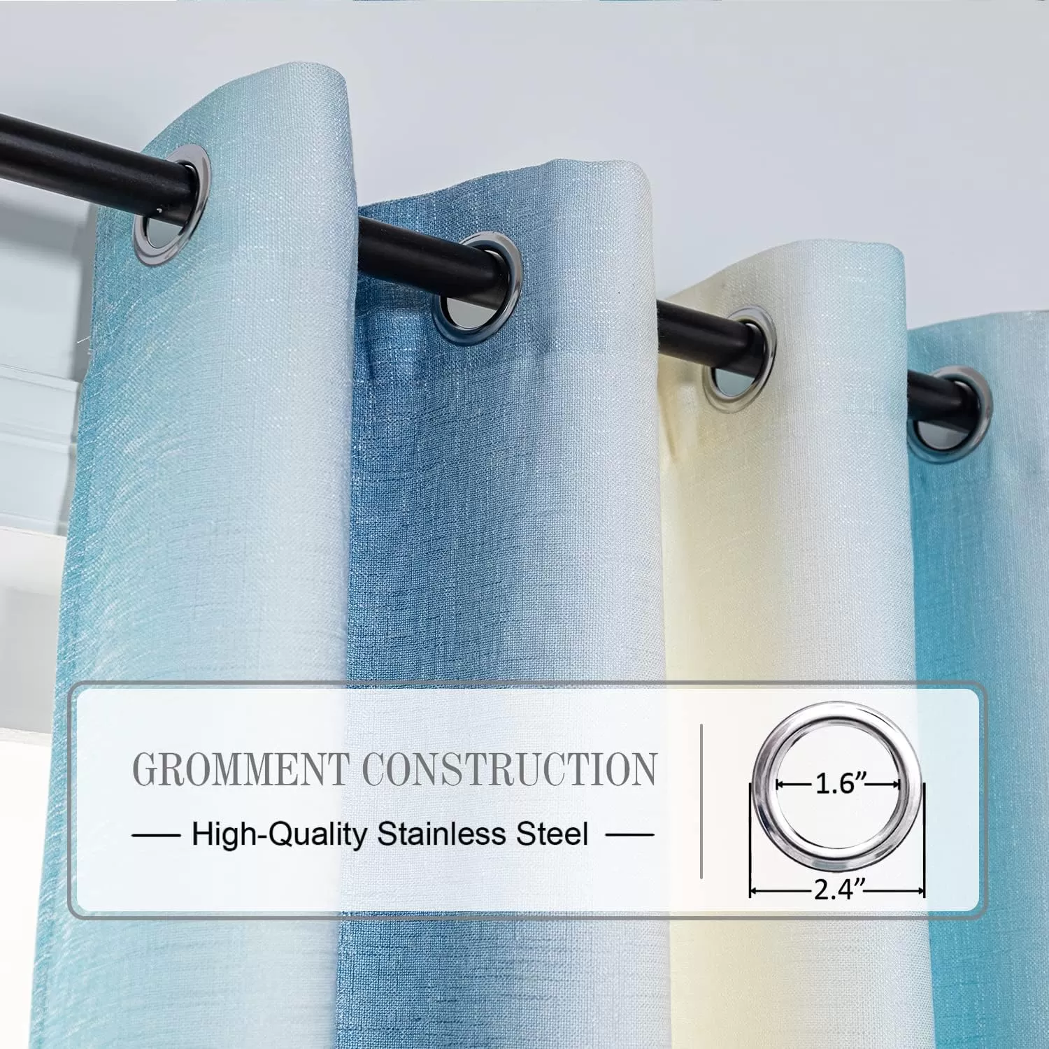 imageFY FIBER HOUSE Multicolor Curtains Gradient Grommet DarkeningLinen Look Blue and White Curtain for Living Dining RoomDecorative Window Ombre Drapes for Boys Girls Kids Bedroom 52Wx95L Inch 2 PanelsGradient Blue Grommet
