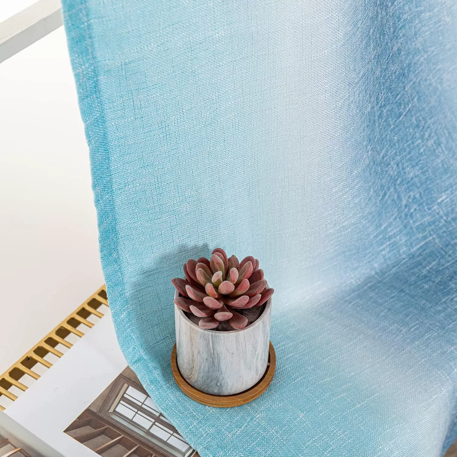 imageFY FIBER HOUSE Multicolor Curtains Gradient Grommet DarkeningLinen Look Blue and White Curtain for Living Dining RoomDecorative Window Ombre Drapes for Boys Girls Kids Bedroom 52Wx95L Inch 2 PanelsGradient Blue Grommet